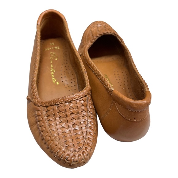 Sz 6B Brown Leather Weaved Pinwheels Flats Loafers - Picture 3 of 7
